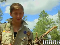 Handsome junior scouts try barebacking first time outdoors
