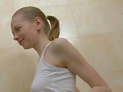 Russian super thin girl in the shower