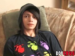 Gorgeous twink tugging and cumming at sex interview