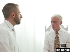 MormonBoyz - Horny twink missionary jerked off by priest daddy