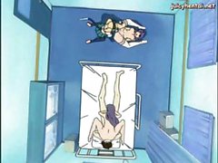 Two anime girls in some rough BDSM sex licking pussy and getting banged