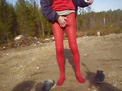 Cum in red pantyhose