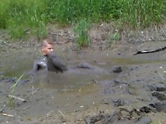 arousing mud romp naked with glasses