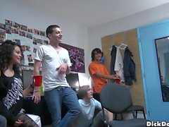 Crazy gay boys enjoy a group act and suck weenies