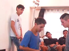 Skinny teen twink gangbang with bukakke