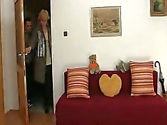 Blonde granny jumps on young cock