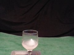 Taste and swallow cum from glass