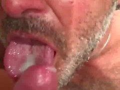 Hairy daddy eat cum