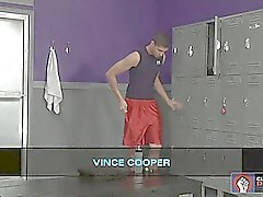 Vince Cooper gets busy with some dildos in the locker room