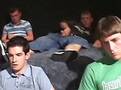 a five boy bukkake scene where stunner Adrian gets a cum