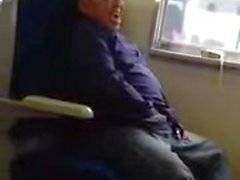 Pervert jerking and eating his cum on the train