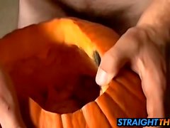 Billy and Chain carves holes on pumpkin and fucks