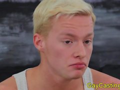 Gaycastings blonde twink drools on cock