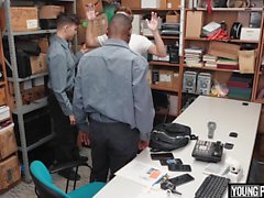 YoungPerps - Cute Boy Caught Stealing Cell Phones Gets Fucked By Two Guards