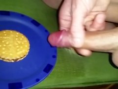 Self Handjob - Cum on Food - Cookie Cumshot Slo-Mo