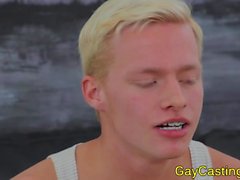 Gaycastings blonde twink drools on cock
