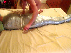 Mummified, mummification, mummified bondage handjob