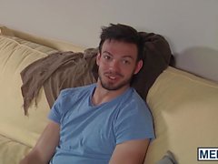 Johnny rapidly takes two cocks from Will Braun and Jason