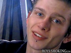 Freaky cutie Ian Madrox enjoys a cigar and a nice wank