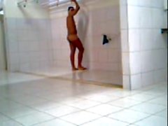 Brazilian jerking off in public shower