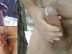 3 thick cumshots in the snow plus winter cock-ass slideshow